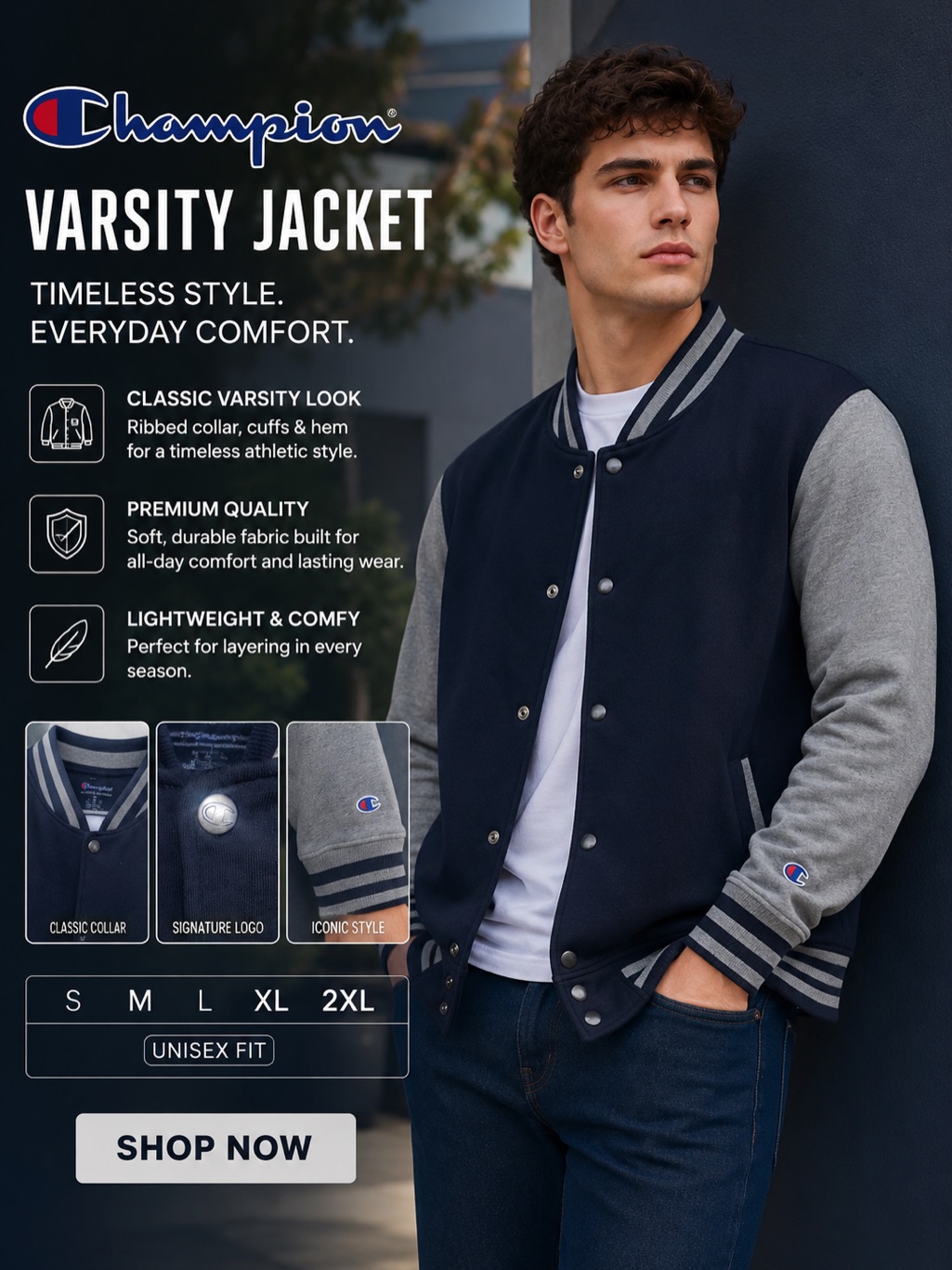 Champion Navy And Gray Men's Varsity Jacket